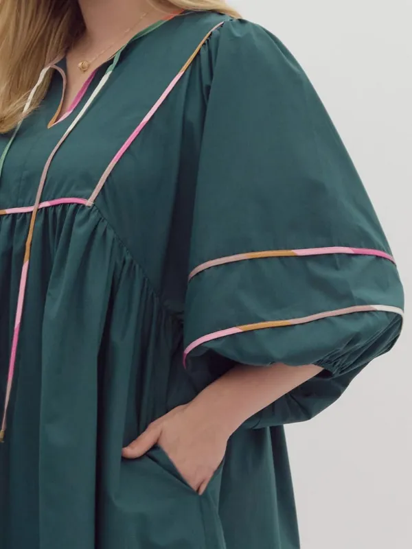Pine Colorblock Trim Mini Dress
