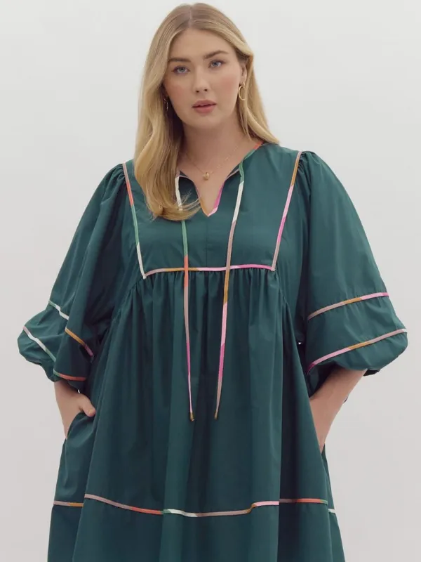 Pine Colorblock Trim Mini Dress