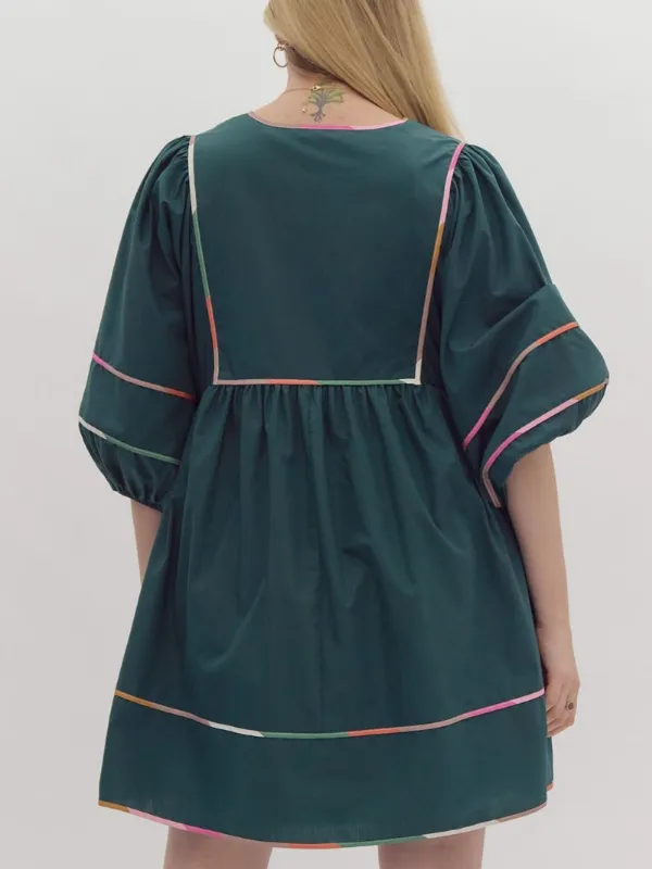 Pine Colorblock Trim Mini Dress
