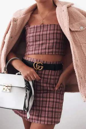 Pink Checked Crop Top - Bianka