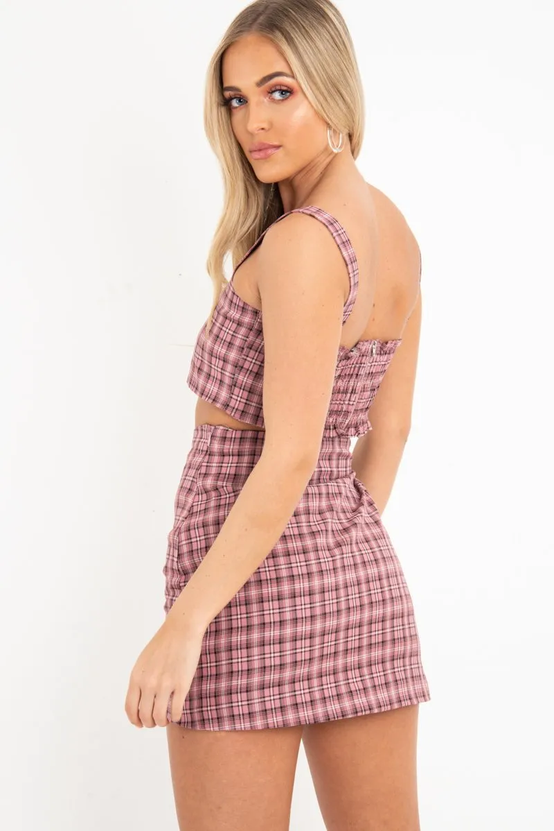 Pink Checked Crop Top - Bianka
