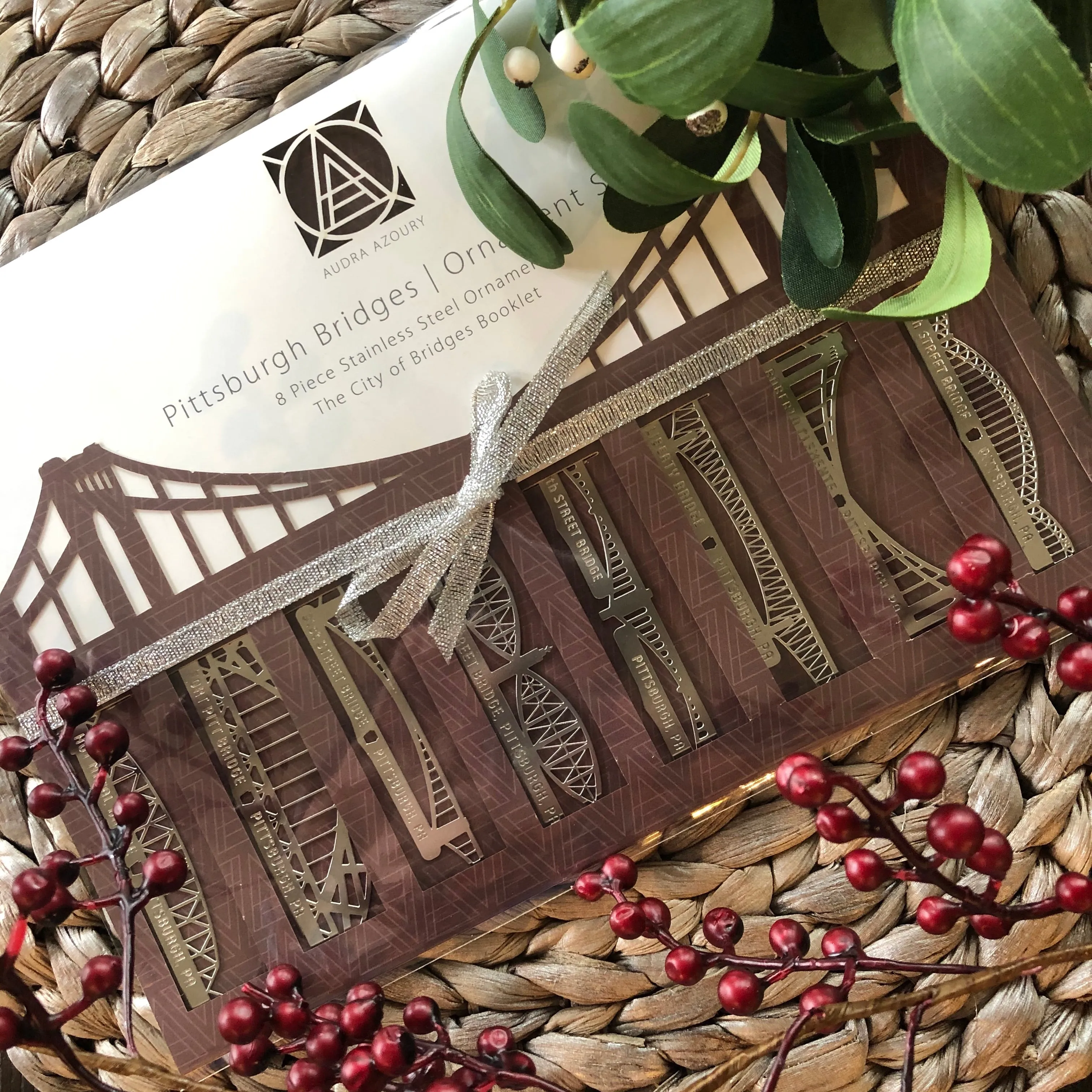 Pittsburgh Bridge Ornaments | 8 Piece Gift Set & Booklet