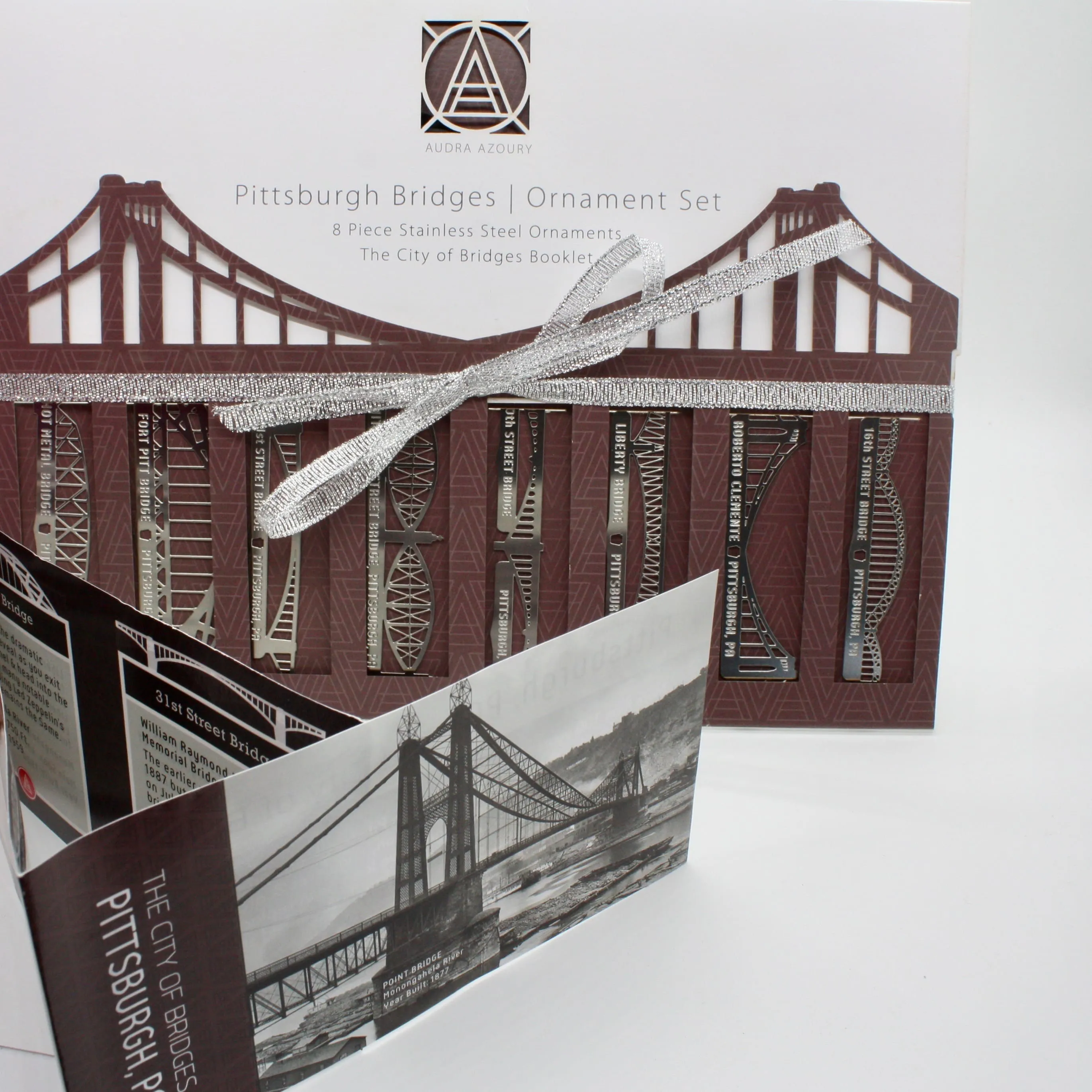 Pittsburgh Bridge Ornaments | 8 Piece Gift Set & Booklet