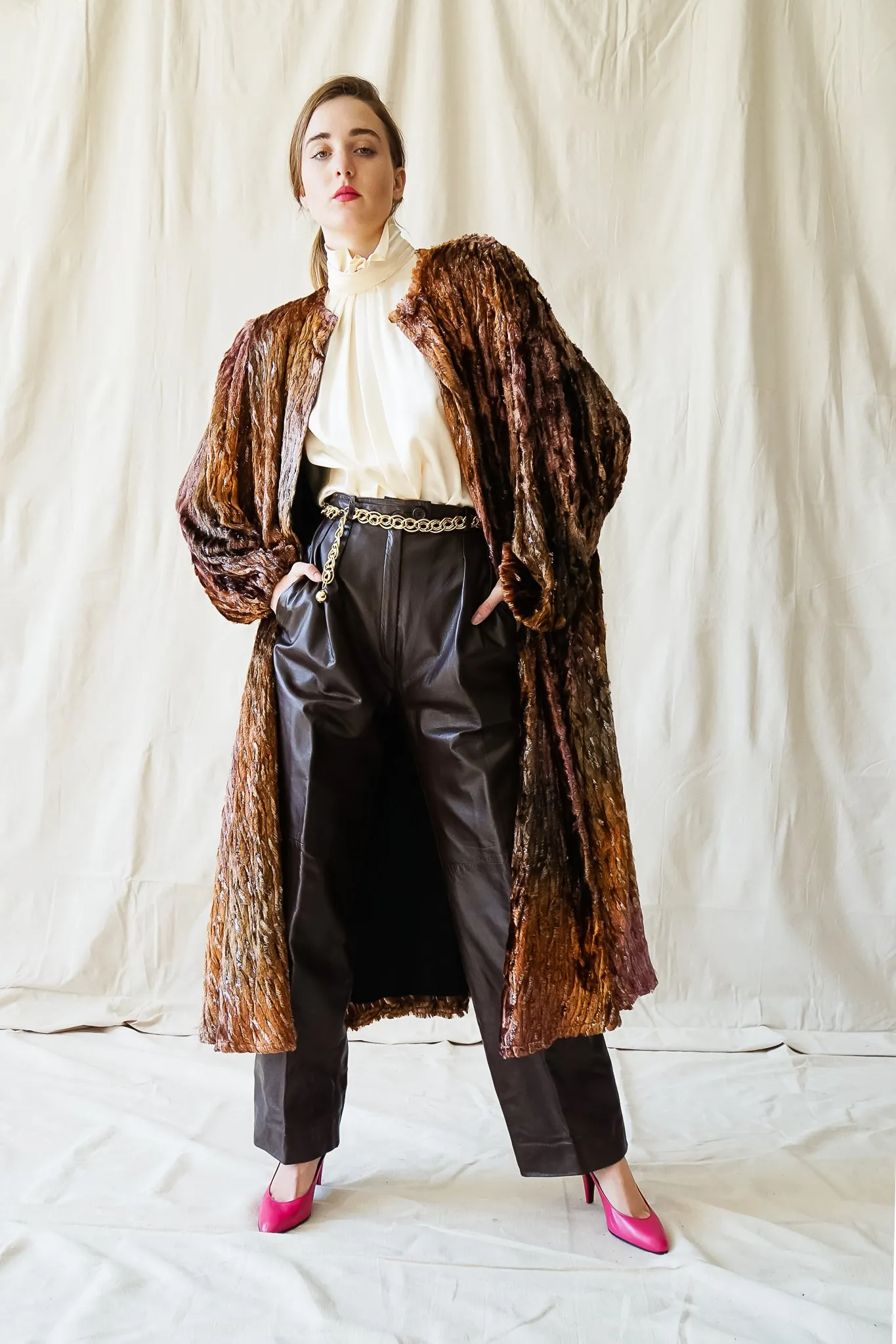 Pleated Leather Trouser