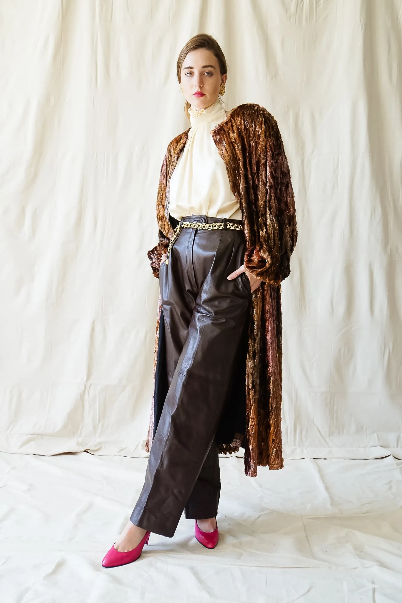 Pleated Leather Trouser