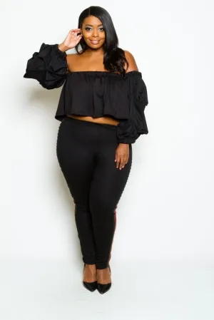 Plus Size Flounce Crop Top and Sporty Pants Set