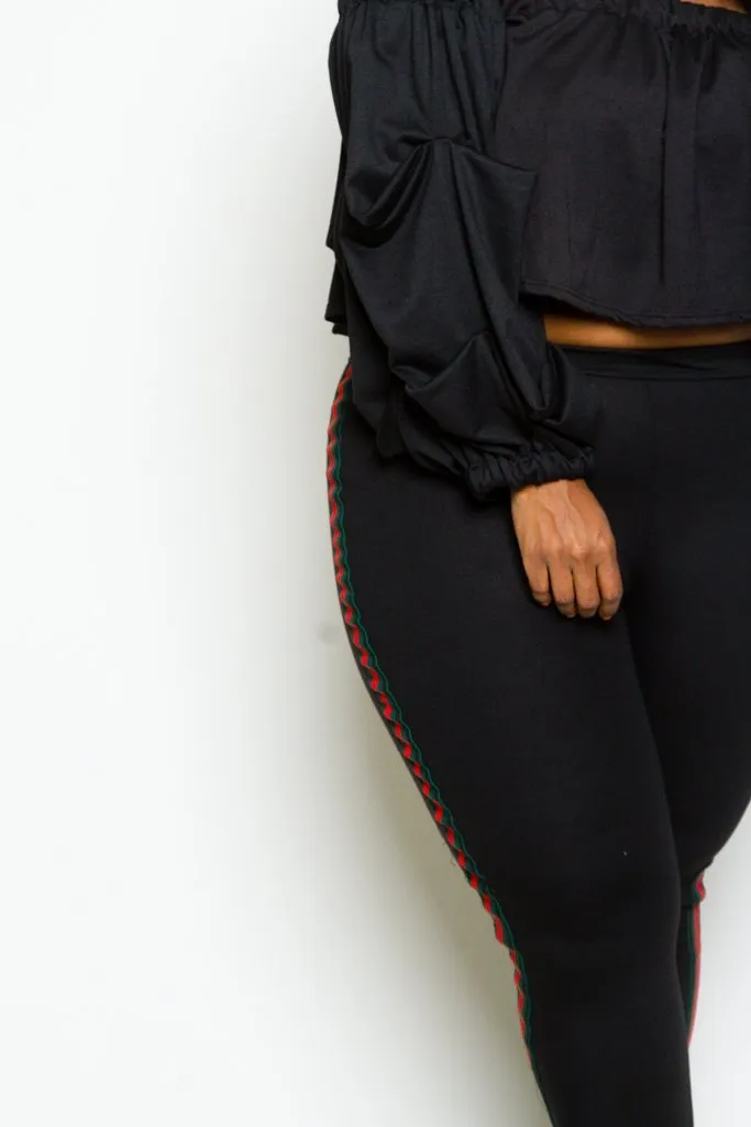 Plus Size Flounce Crop Top and Sporty Pants Set