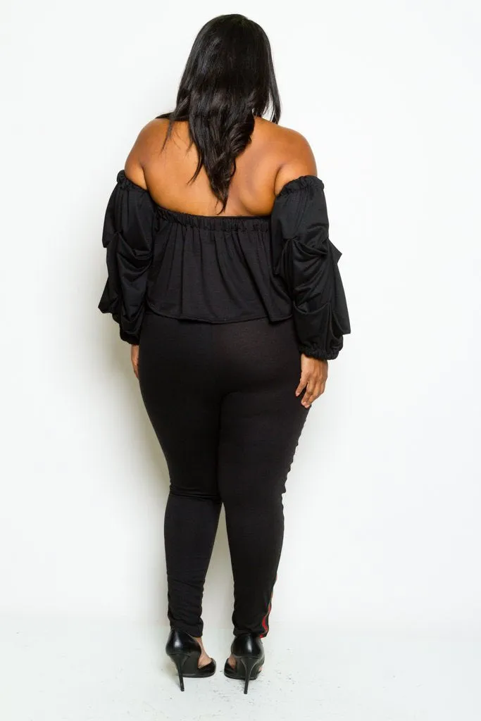 Plus Size Flounce Crop Top and Sporty Pants Set