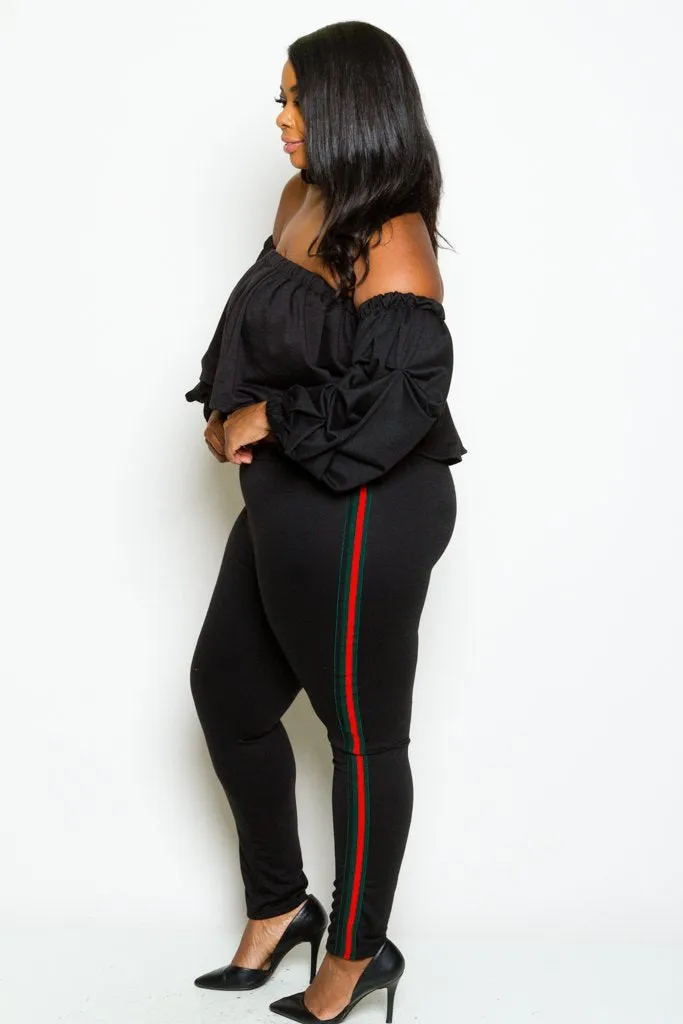 Plus Size Flounce Crop Top and Sporty Pants Set