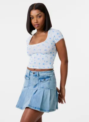 Pointelle Ditsy Print Crop Top