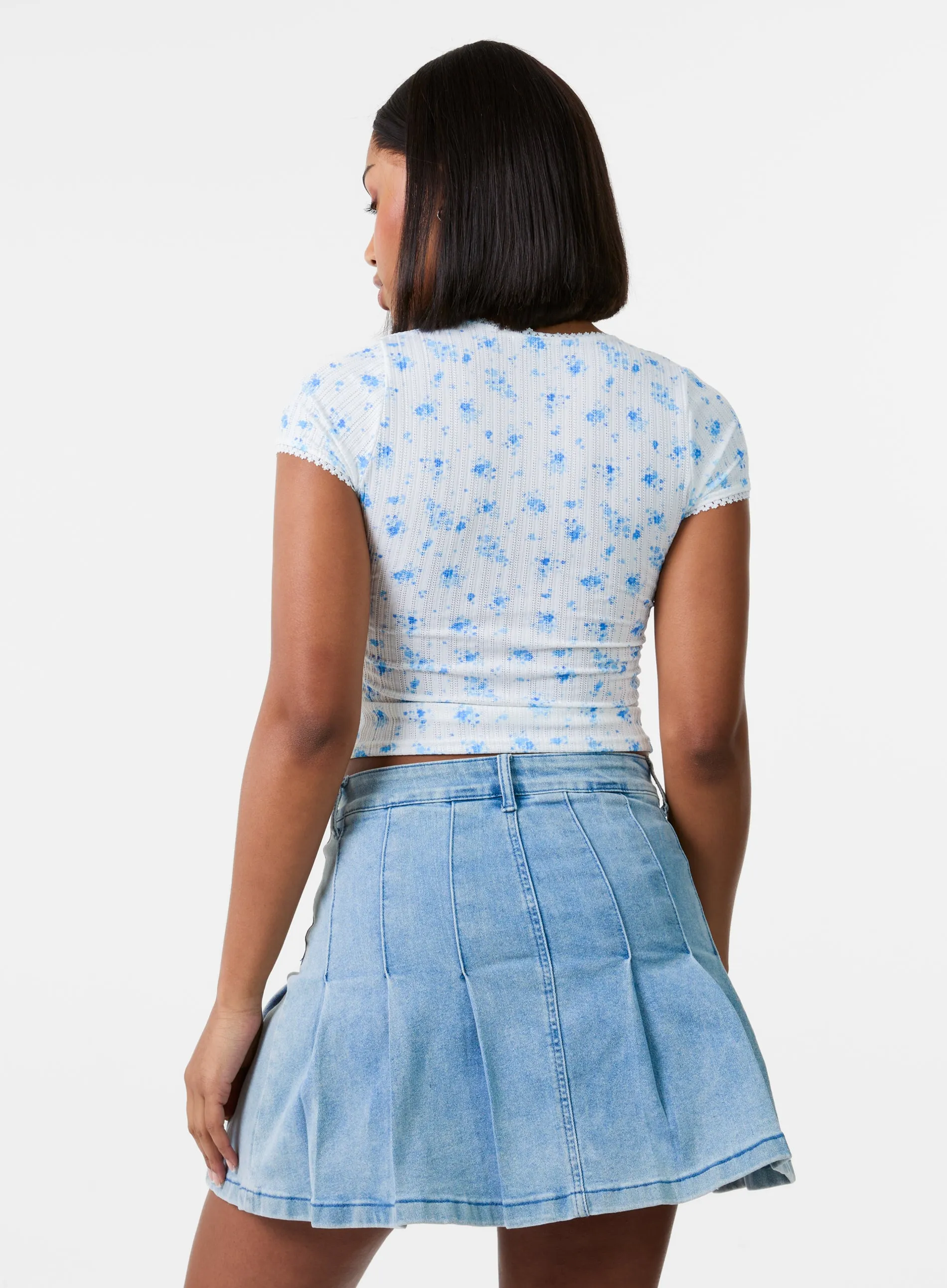 Pointelle Ditsy Print Crop Top