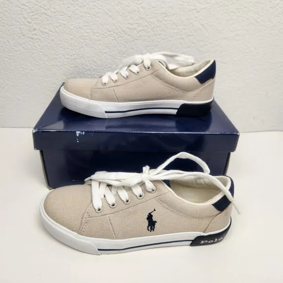 Polo Ralph Lauren Graftyn Canvas Sneakers Kids Size 1.5 Sand Navy Excellent Cond