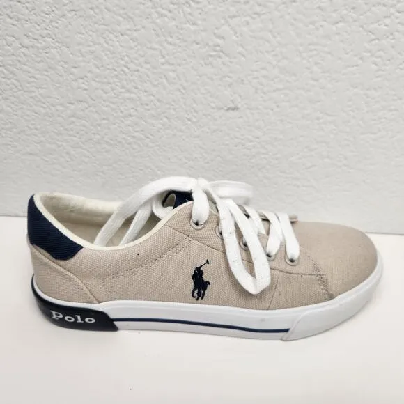 Polo Ralph Lauren Graftyn Canvas Sneakers Kids Size 1.5 Sand Navy Excellent Cond