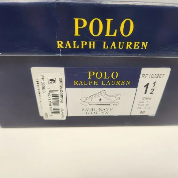 Polo Ralph Lauren Graftyn Canvas Sneakers Kids Size 1.5 Sand Navy Excellent Cond