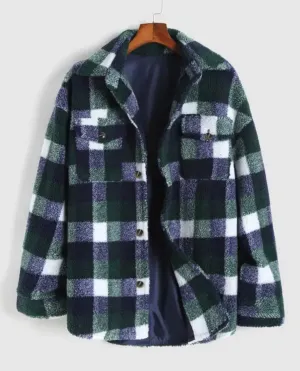 (Preorders closed) SLFE. Teddy Plaid Pattern Button up Shacket (Deep Green) (unisex)