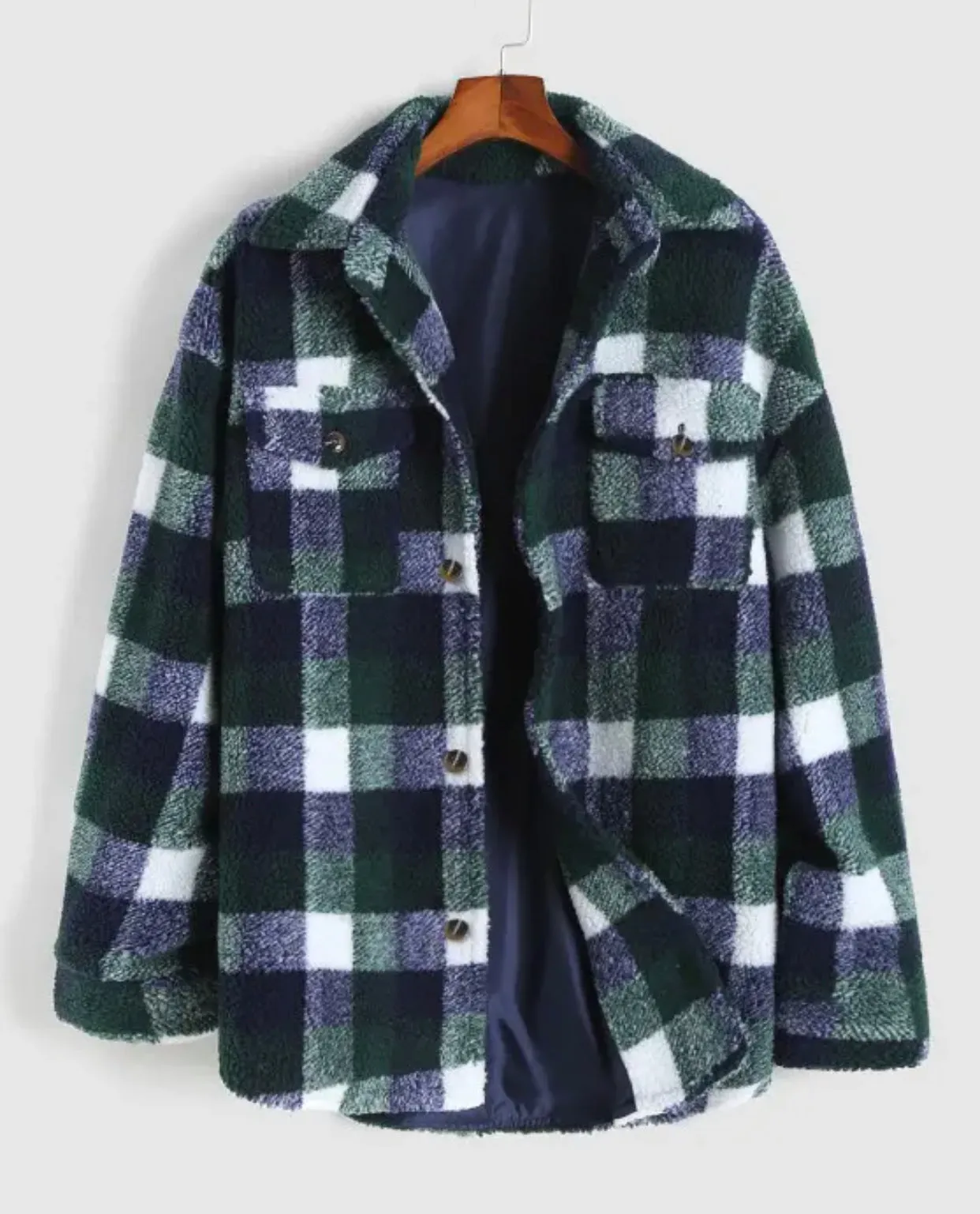 (Preorders closed) SLFE. Teddy Plaid Pattern Button up Shacket (Deep Green) (unisex)