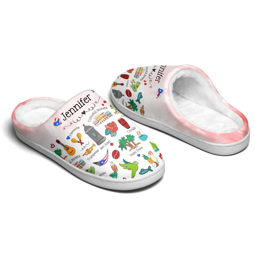 Puerto Rico Customized Slippers With Symbols, Cities, Foods