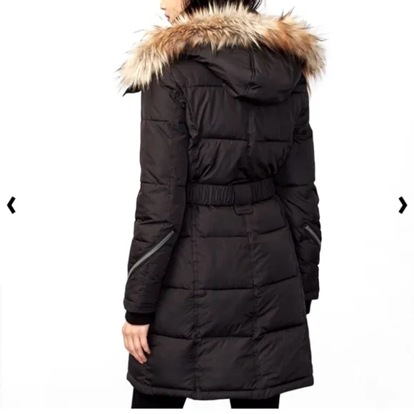 Puffer Jacket (Coat) with detachable fur hood. Size Medium. Black