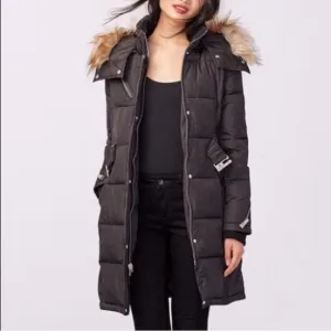 Puffer Jacket (Coat) with detachable fur hood. Size Medium. Black