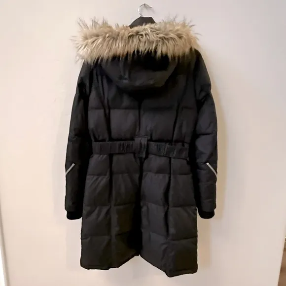 Puffer Jacket (Coat) with detachable fur hood. Size Medium. Black