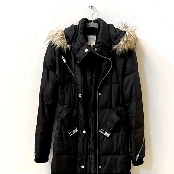 Puffer Jacket (Coat) with detachable fur hood. Size Medium. Black