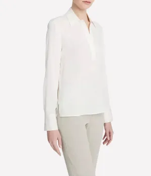Pull Over Long Sleeve Polo in Off White