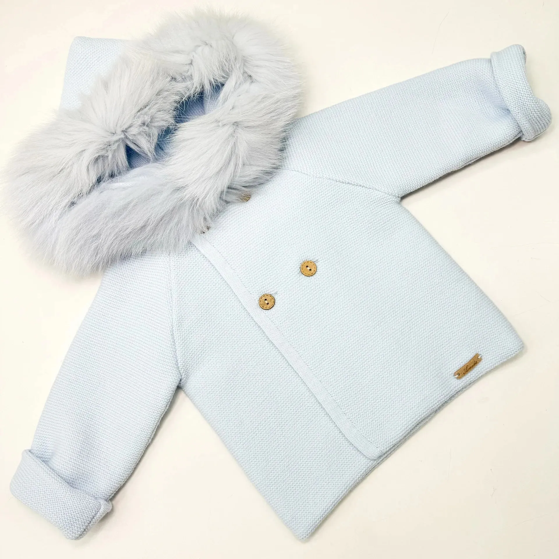"Serenade" Baby Blue Faux Fur Hooded Coat