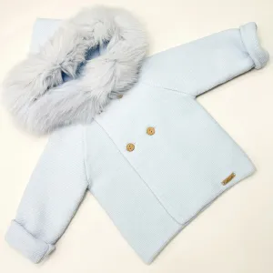 "Serenade" Baby Blue Faux Fur Hooded Coat
