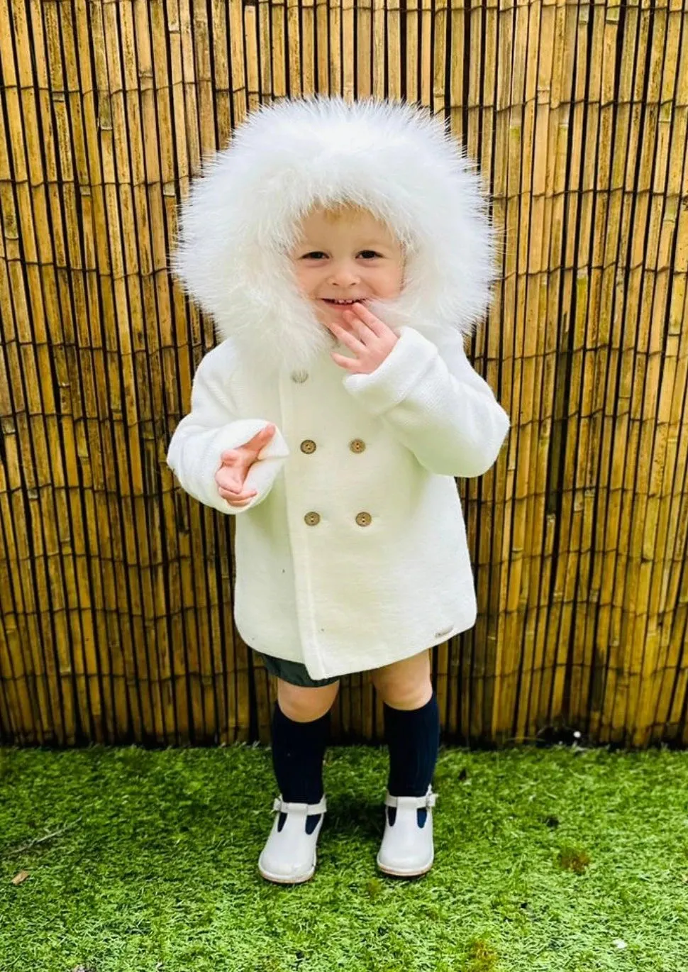 "Serenade" Ivory Faux Fur Hooded Coat