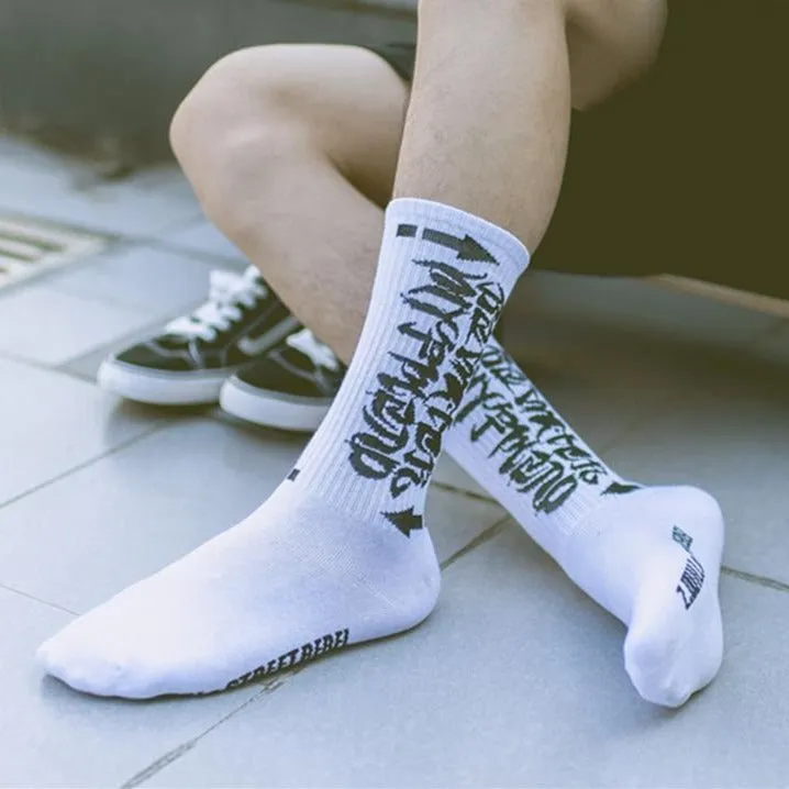 "STREET REBEL"  Chaussettes Noires Montantes Streetwear - URB1™