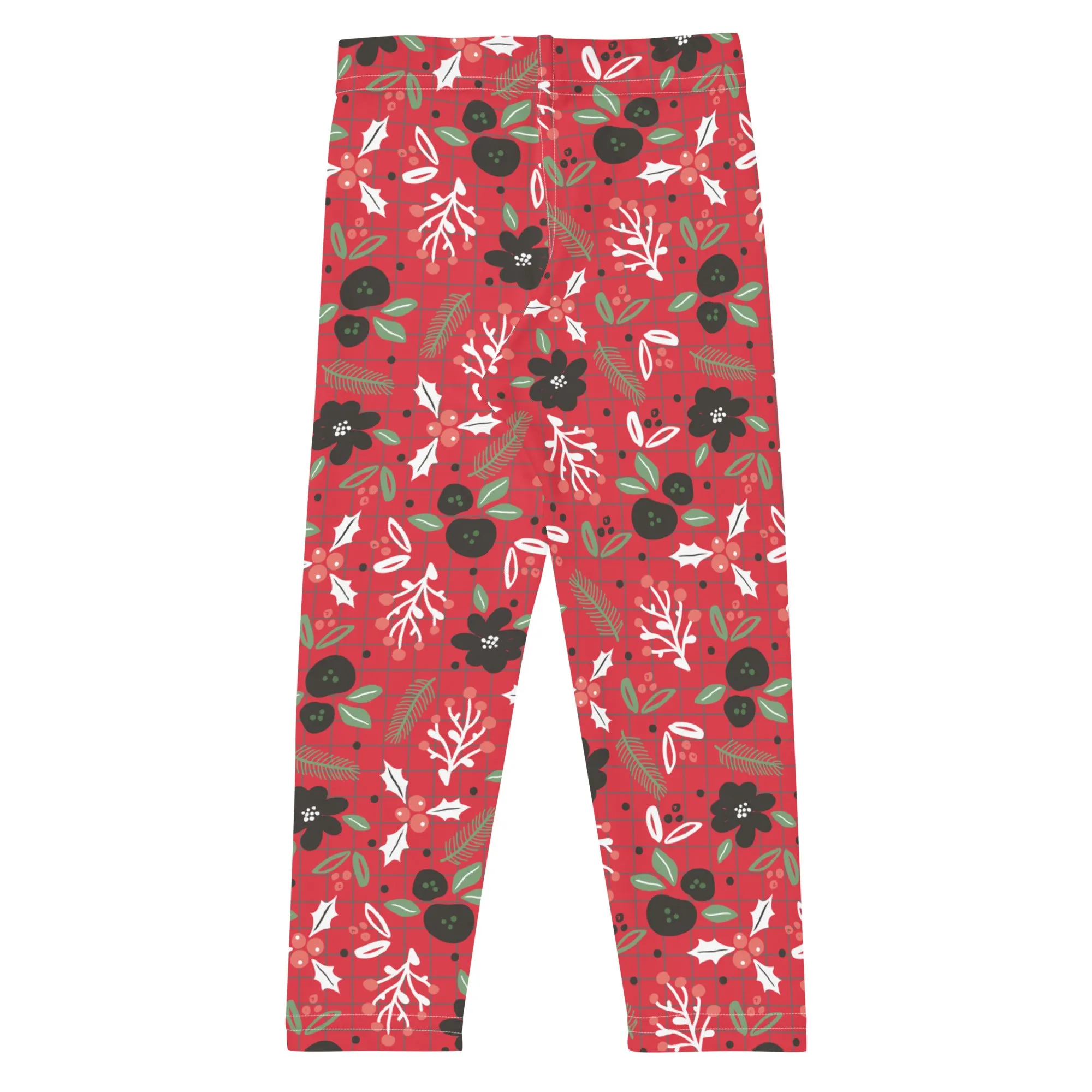 Red Plaid & Winter Floral Kid's Leggings (2T-7)