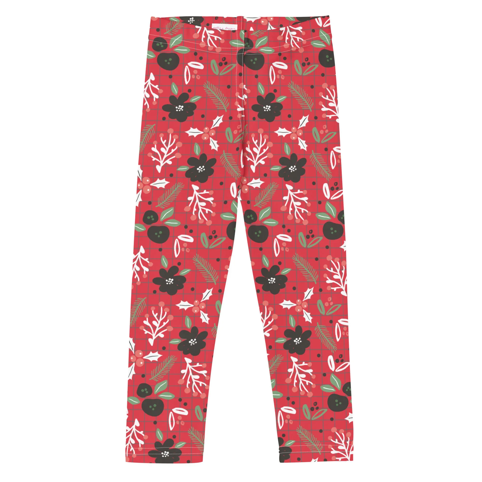 Red Plaid & Winter Floral Kid's Leggings (2T-7)