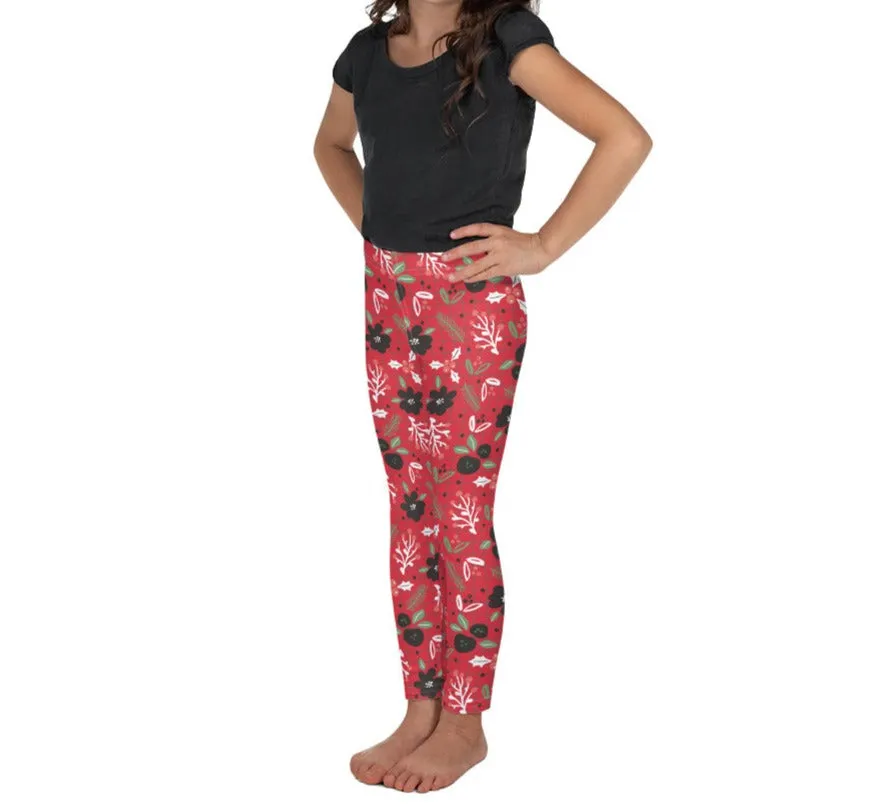 Red Plaid & Winter Floral Kid's Leggings (2T-7)