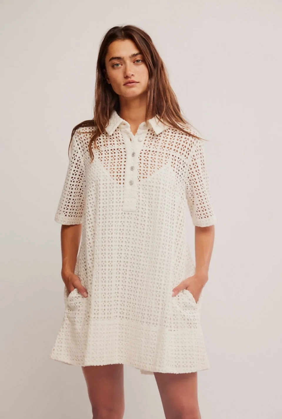 REMINO EYELET MINI DRESS-BRIGHT WHITE