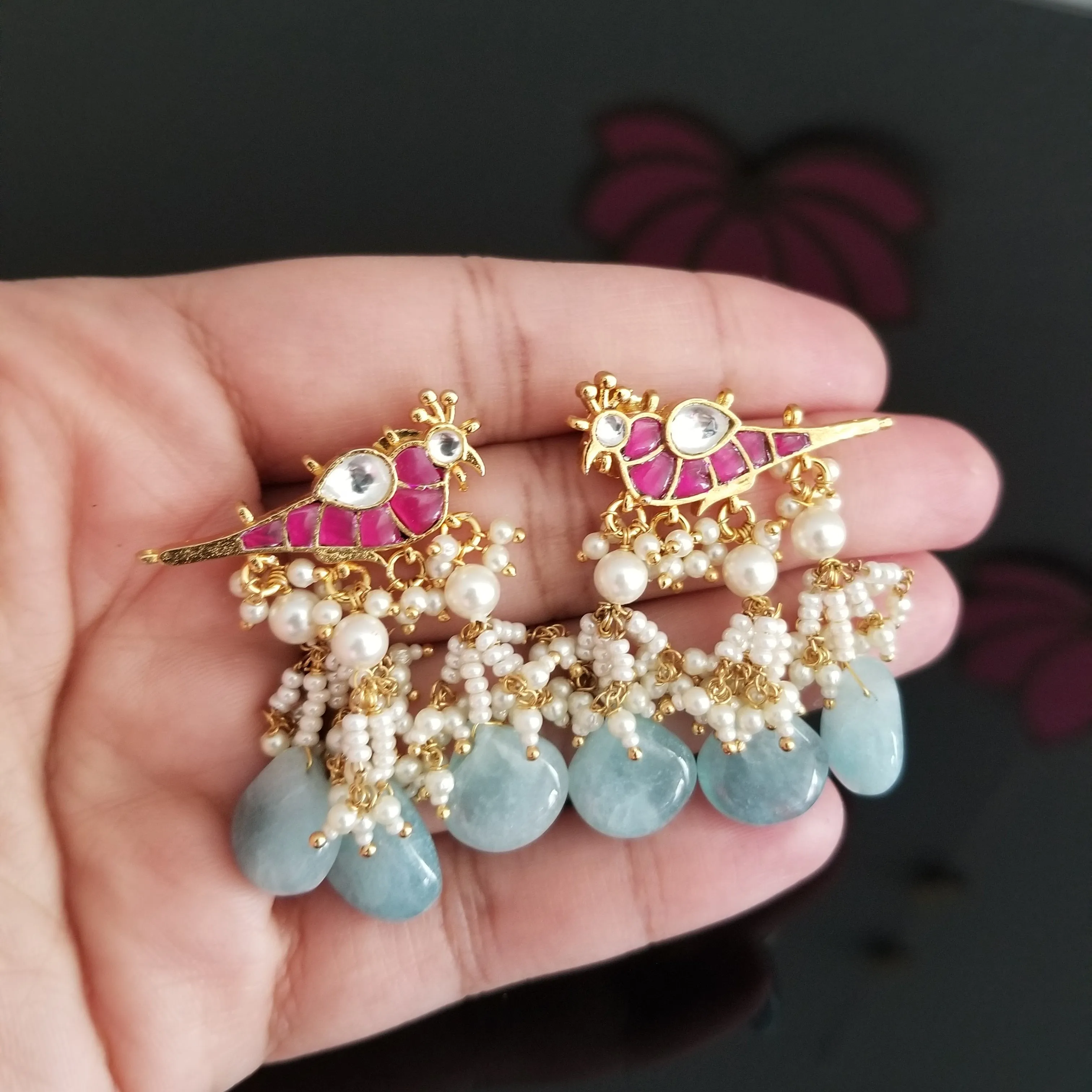 Reserved For Sujanya K Hard Gold Finish Ahmedabadi Kundan Small Bird Earrings