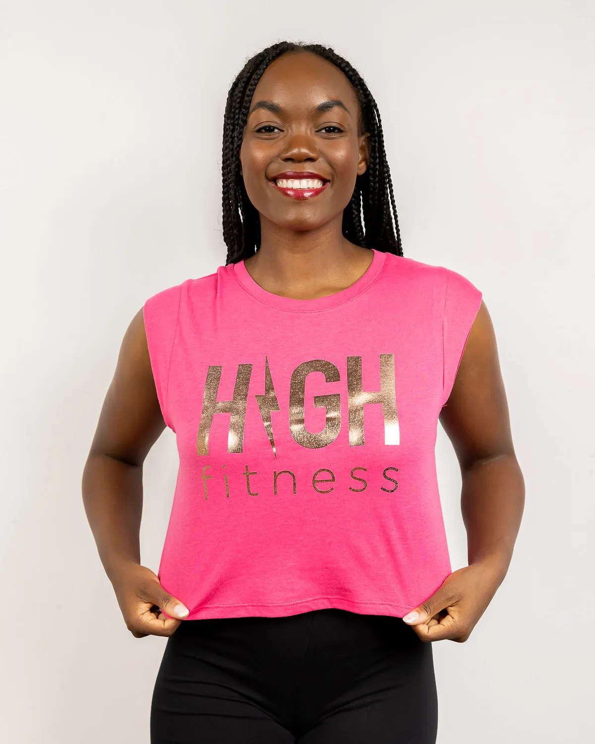 Rose Gold Foil Muscle Crop Tank | Pink