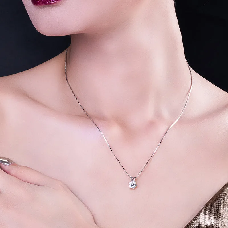Round Cut Created White Diamond Pendant Necklace