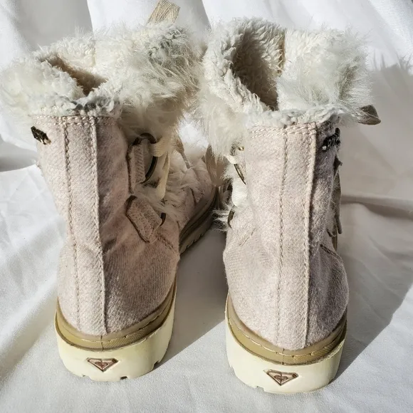 ROXY &quot;Zurich&quot; Wool Boots Women's Faux Fur Ankle Lace up fluffy Boots, size 7.5