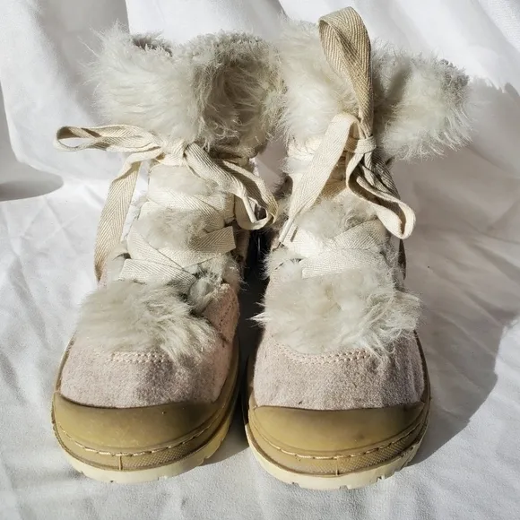 ROXY &quot;Zurich&quot; Wool Boots Women's Faux Fur Ankle Lace up fluffy Boots, size 7.5