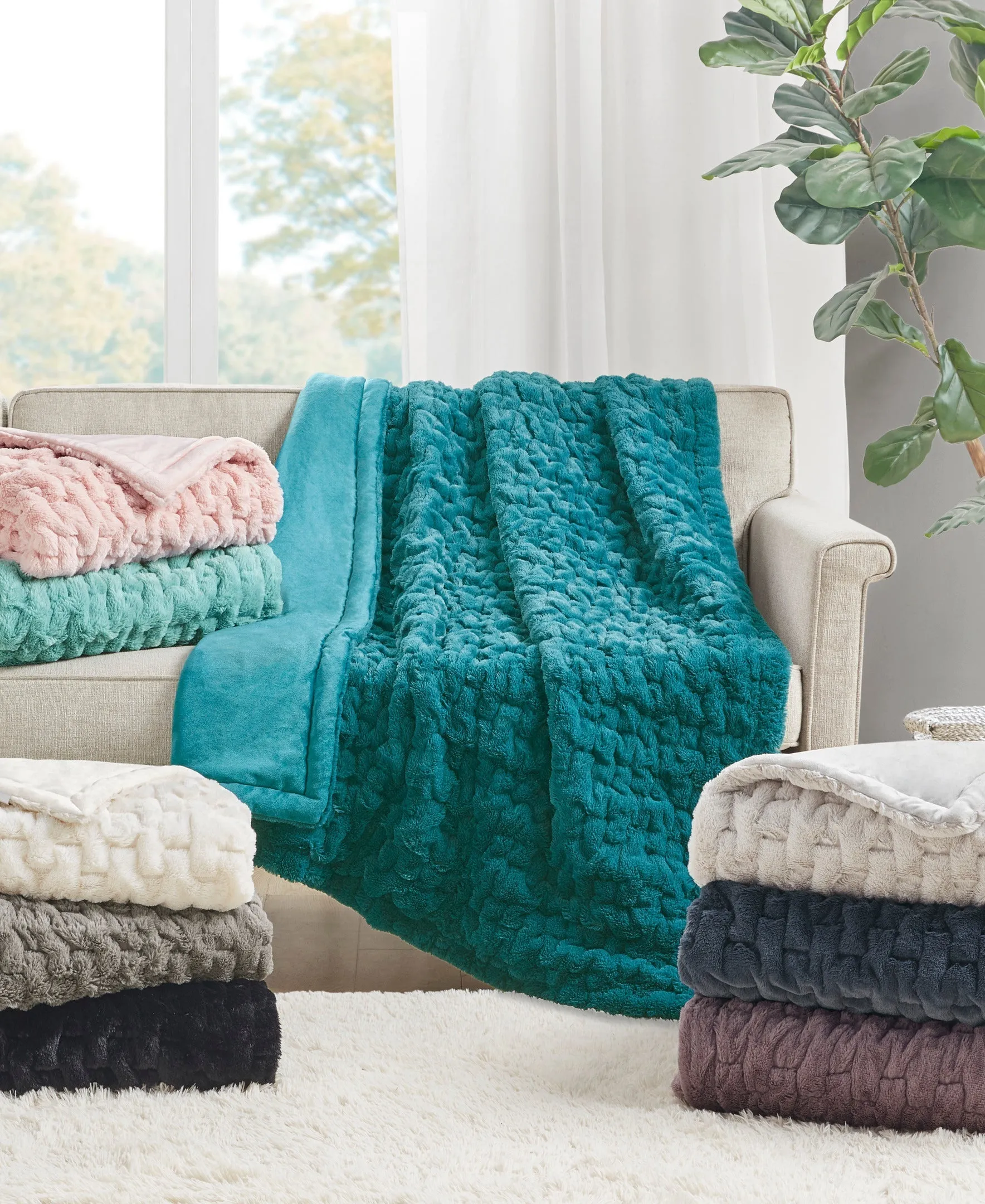 Ruched Fur Throw