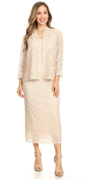 Sally Fashion USA 8874 Tea-Length Lace Dress with Long Sleeve Bolero