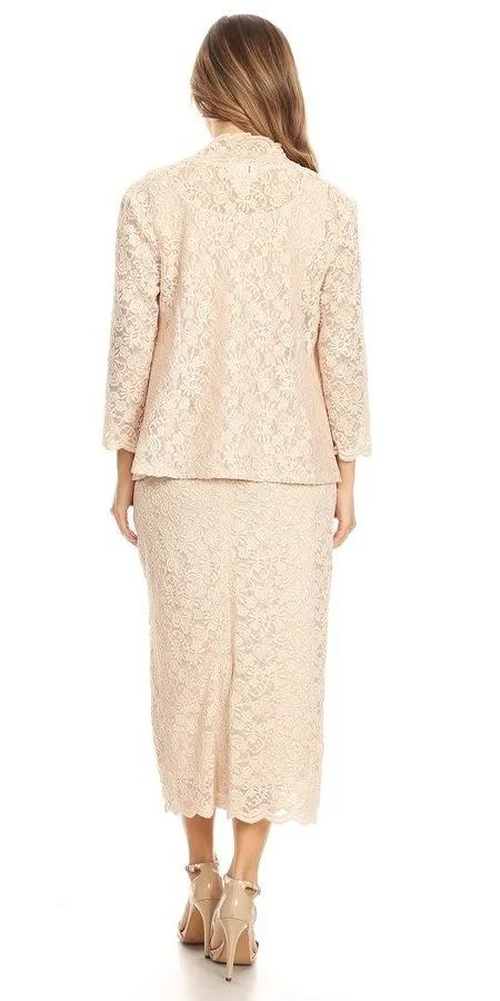 Sally Fashion USA 8874 Tea-Length Lace Dress with Long Sleeve Bolero