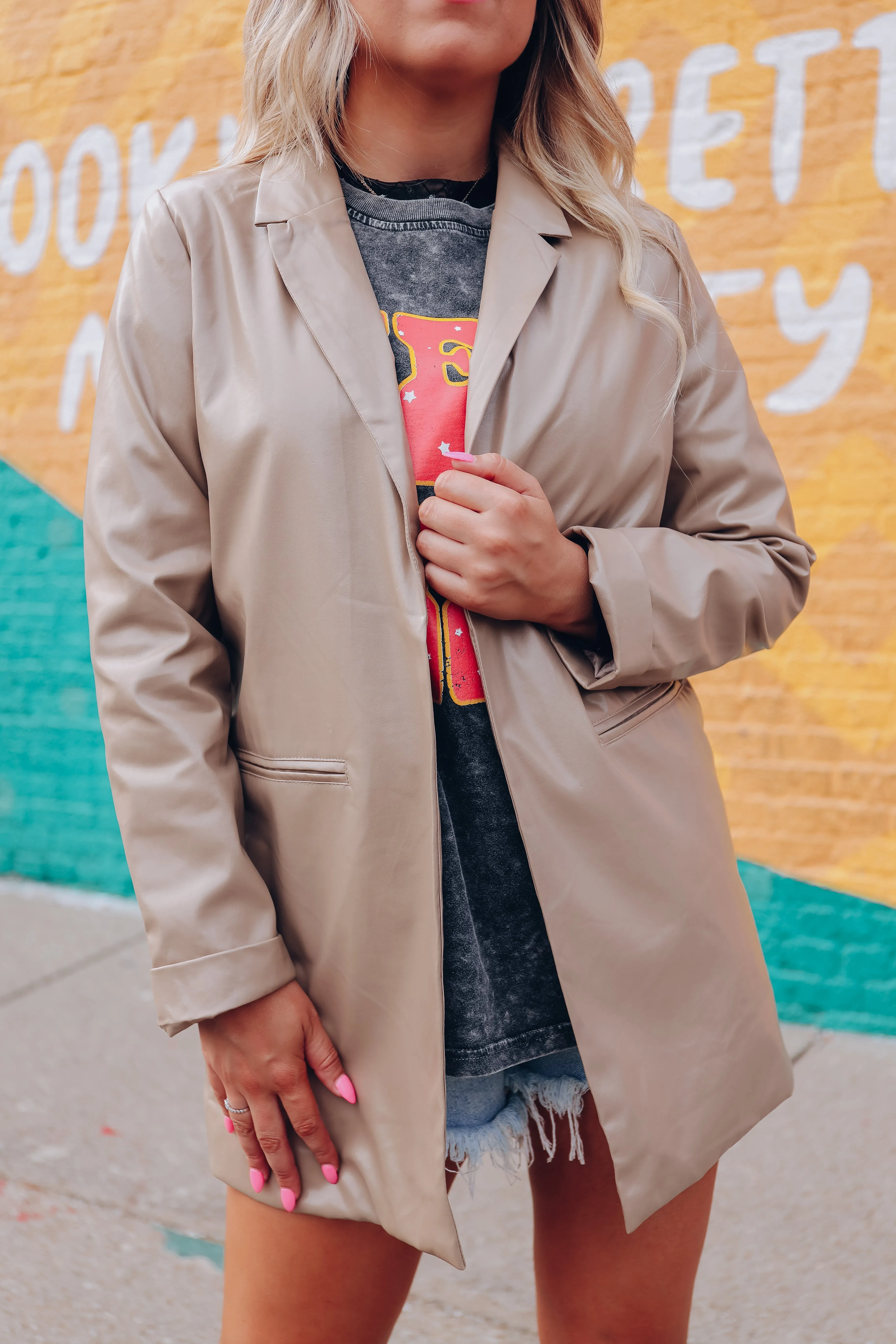 Seventh Avenue Faux Leather Blazer - Mocha