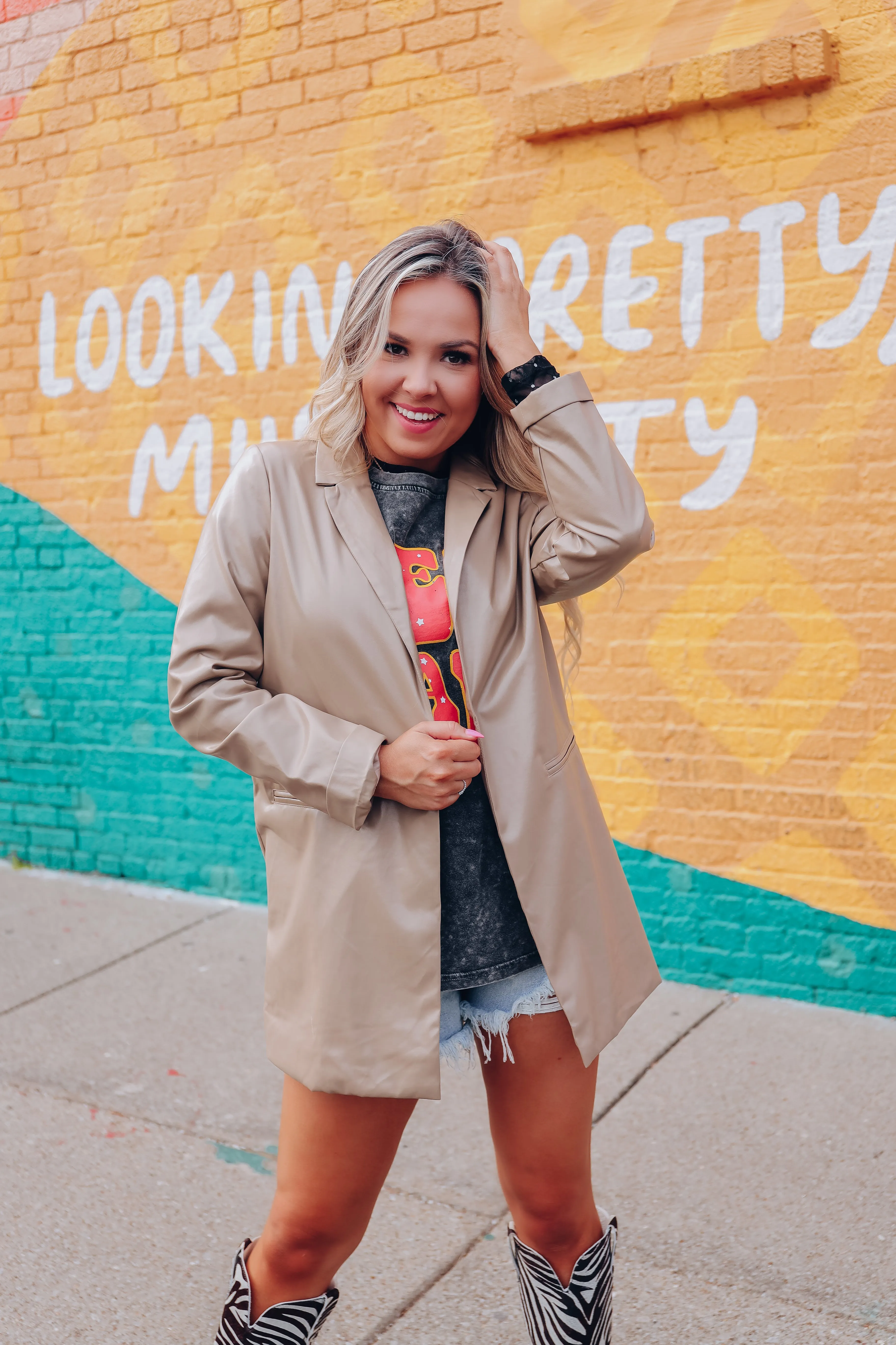 Seventh Avenue Faux Leather Blazer - Mocha