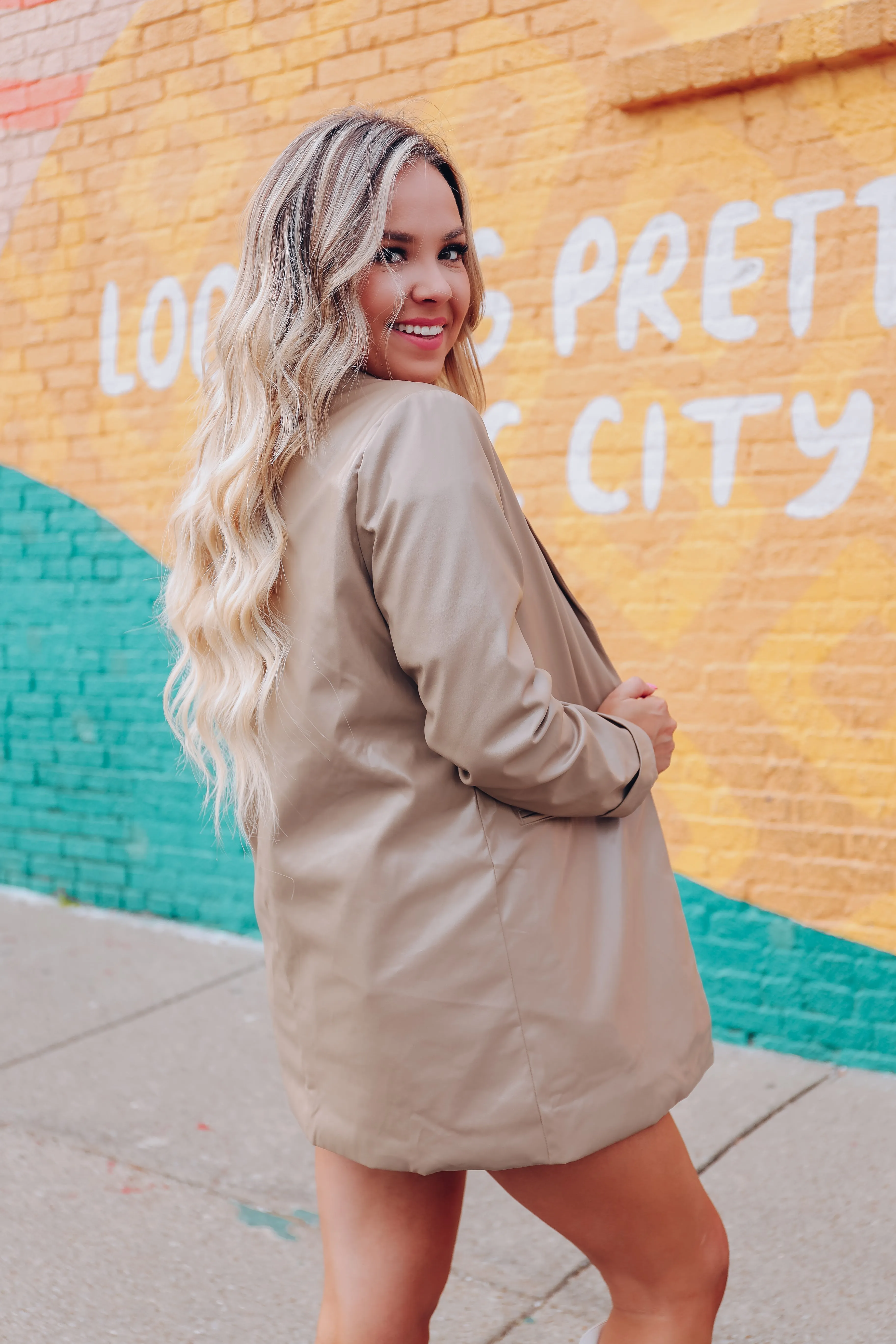 Seventh Avenue Faux Leather Blazer - Mocha