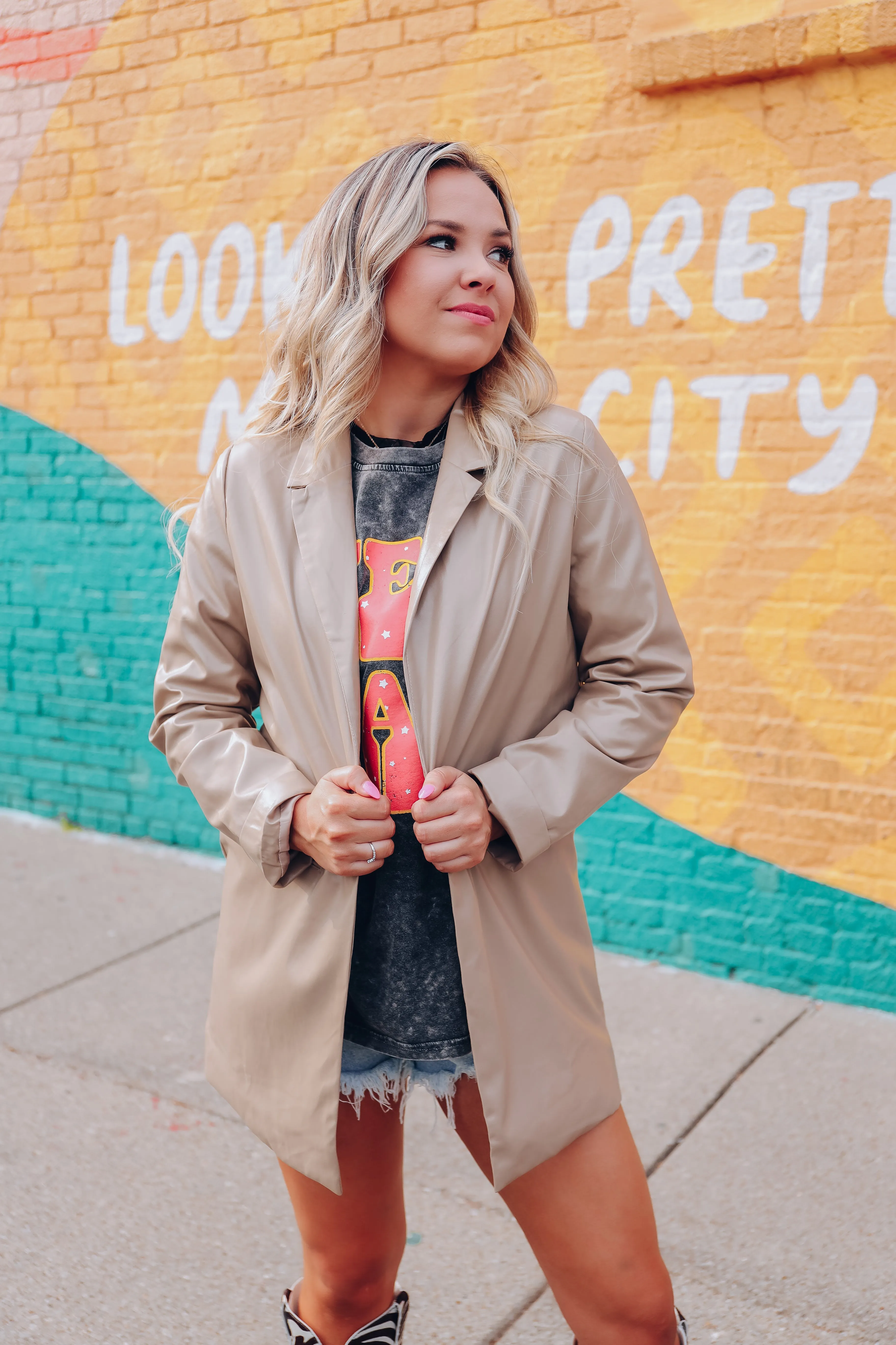 Seventh Avenue Faux Leather Blazer - Mocha