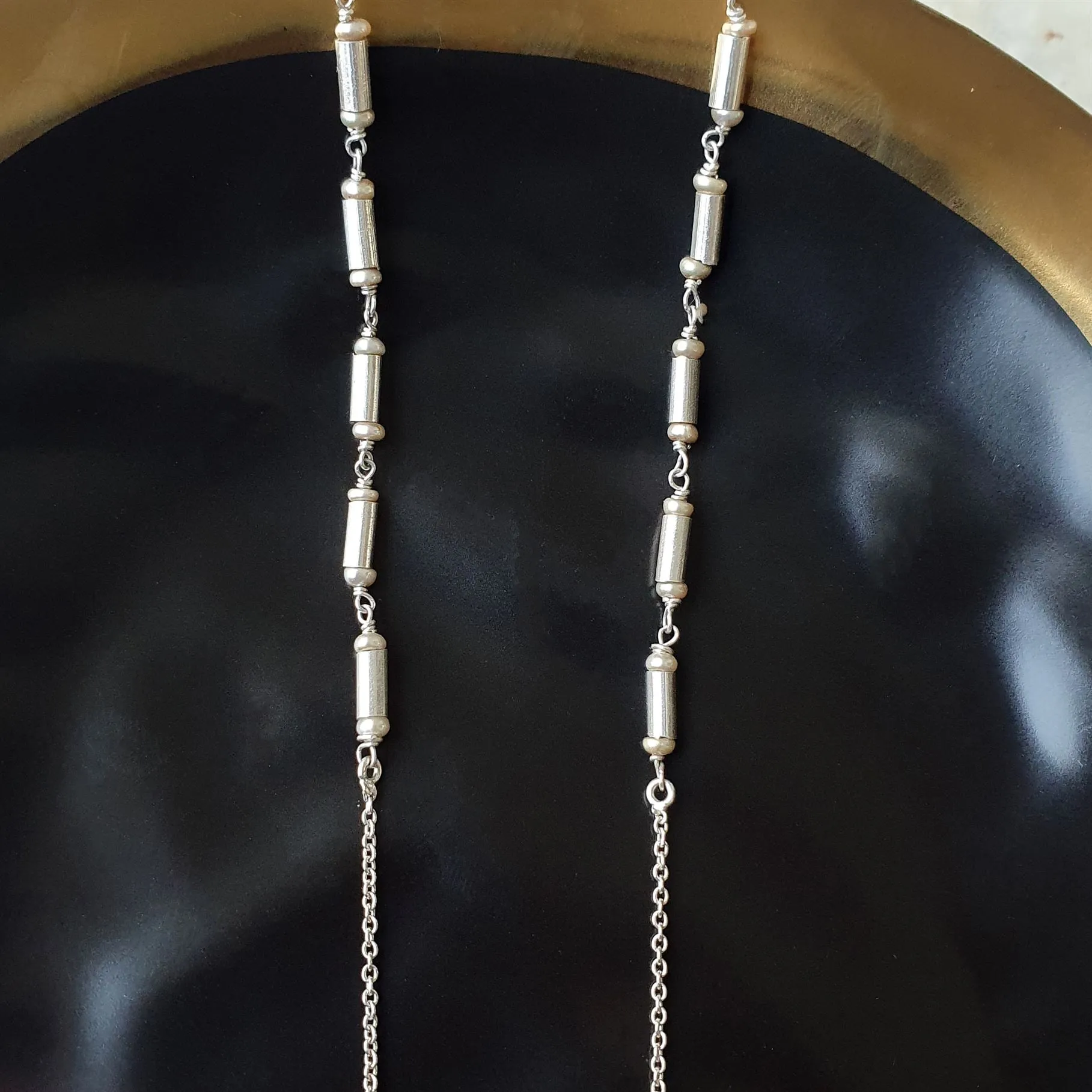 Sheetal Zaveri   I   Ami Chain Hancrafted Earrings, Natural pearls used.  SZ-CH10