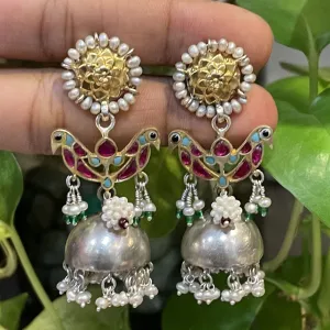 Sheetal Zaveri   I   Jodi Jhumkas (Pink Bird) Hancrafted Earrings, Natural pearls used.  SZ-E60b