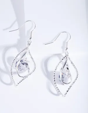 Silver Cubic Zirconia Charm Twist Earrings