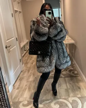 Silver Fox Fashion Warm Fox Fur Jacket